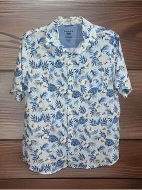 Chaps Men’s Light Blue Floral Short-Sleeve Button-Up Shirt-XL-EC